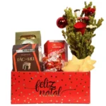 Cesta Feliz Natal com Buquê de Flor Seca e Guloseimas
