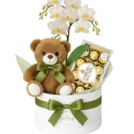 Box de Orquídea Média, Pelúcia e Ferrero Rocher